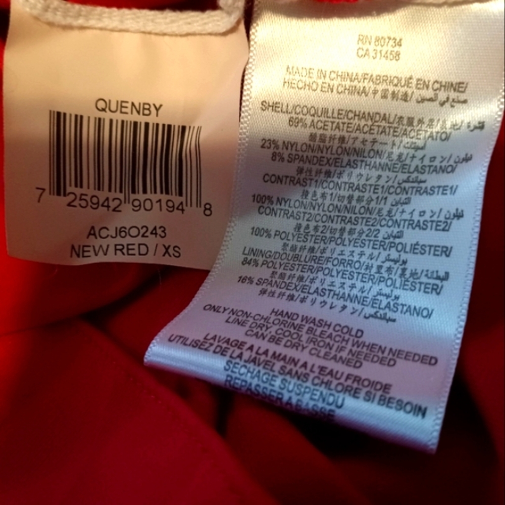BCBG Maxazria Quenby Red Maxi gown with rouching and black lace. XS - Picture 10 of 10